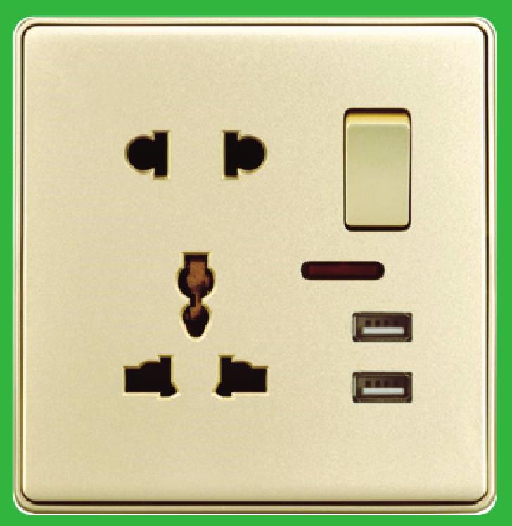 YAKIELEGANT series1G 16A  socket +13A universal socket with neon+2USBT1-044