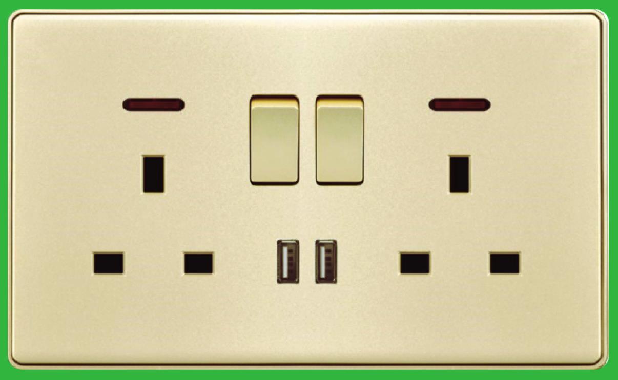 YAKIELEGANT series2G double 13A socket with neon+2USBT1-049